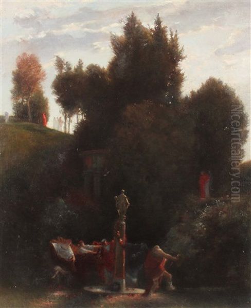 Reigen In Romischem Garten Oil Painting by Arnold Boecklin