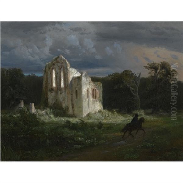 Mondscheinlandschaft Mit Ruine (moonlit Landscape) Oil Painting by Arnold Boecklin