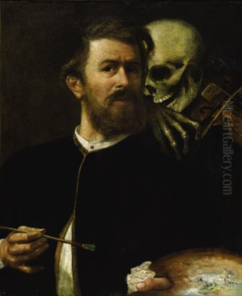 Self-portrait With Death Playing The Fiddle Oil Painting by Arnold Boecklin