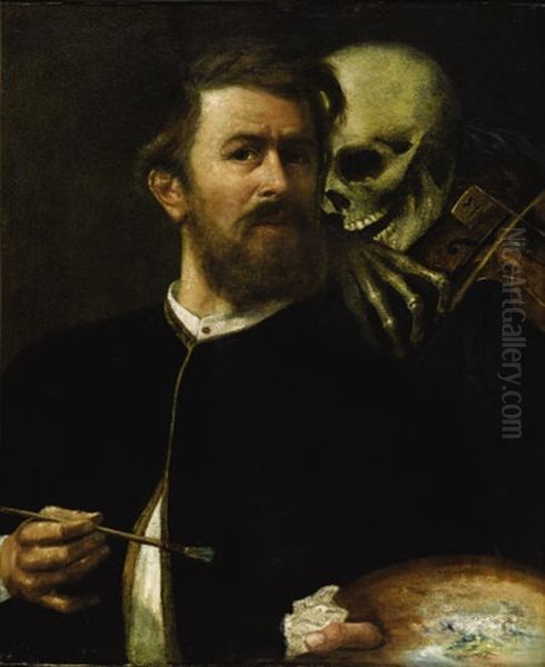 Self-portrait With Death Playing The Fiddle Oil Painting by Arnold Boecklin