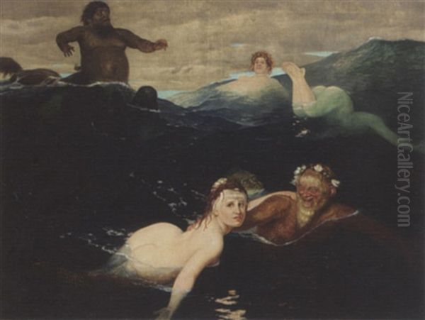 Sea Nymphs And Neptune Oil Painting by Arnold Boecklin