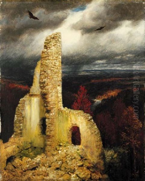 Burgruine Mit Zwei Kreisenden Adlern Oil Painting by Arnold Boecklin