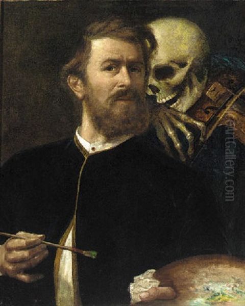 Self-portrait With Death Playing The Fiddle Oil Painting by Arnold Boecklin