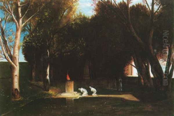 Figures Worshipping At A Shrine Oil Painting by Arnold Boecklin