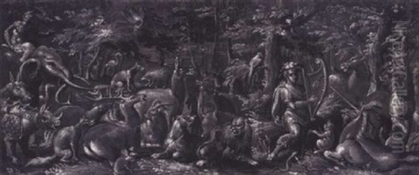 Orpheus Charming The Beasts Oil Painting by Melchoir Bocksberger