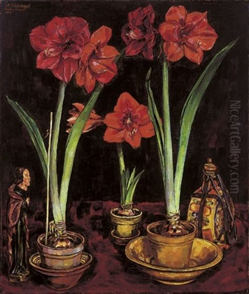 Amaryllis Oil Painting by Peter August Boeckstiegel