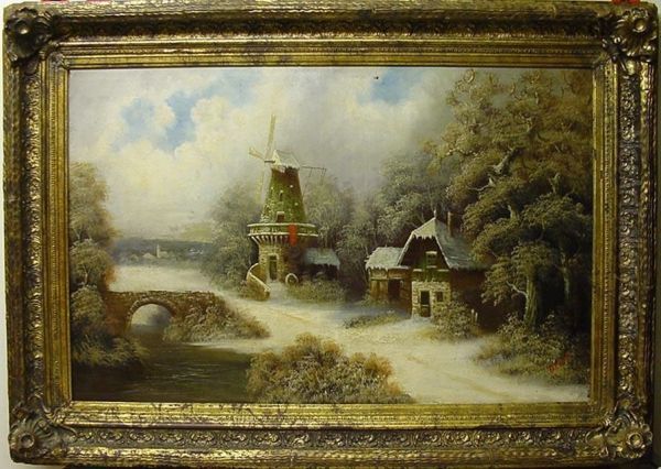 Windmuhle In Verschneiter Landschaft Oil Painting by Giovanni Alberti