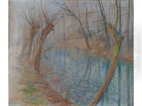 Bord De Vesle En Hiver : Les Saules Sur Le Chemin De Cormontreuil Oil Painting by Paul Bocquet