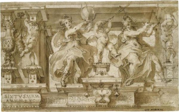 Design For A Decorative Frieze With Allegorical Figures Of Geometry And Astronomy Oil Painting by Giovanni Alberti