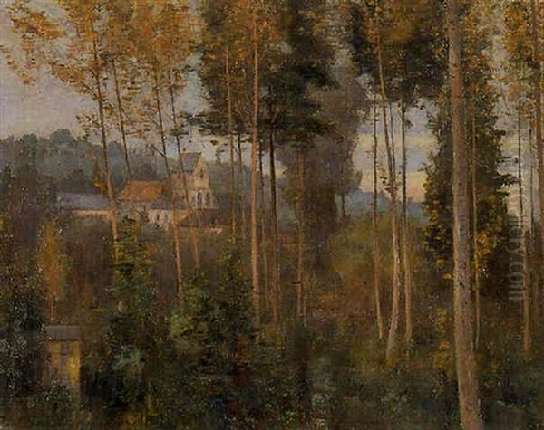 Le Mont Joly, L'eglise De Villers Allerand Au Millieu Des Arbres Oil Painting by Paul Bocquet