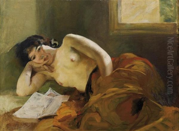 Italienne Revassant A La Lecture Oil Painting by Pierre Bodard