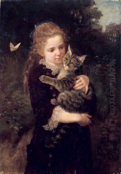 La Petite Fille Au Chat Oil Painting by Nikolai Kornilievich Bodarevsky