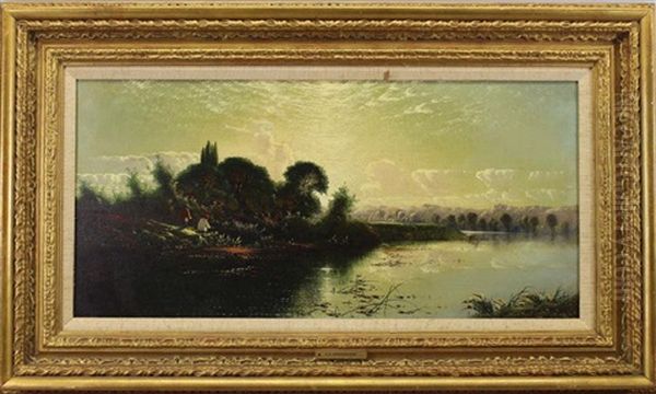 River Landscape Oil Painting by Edwin Henry Boddington