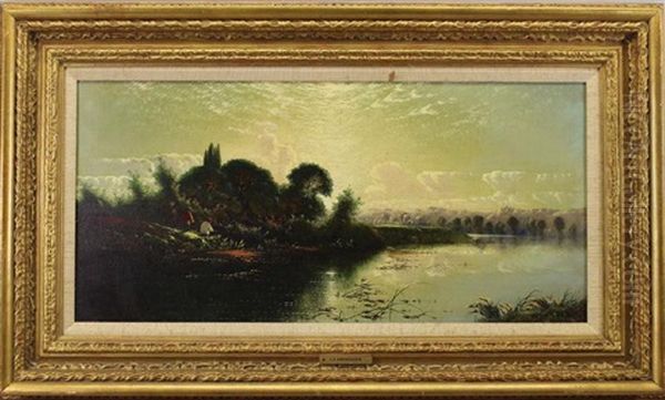 River Landscape Oil Painting by Edwin Henry Boddington