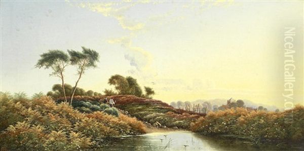 A Pair Of River Landscapes Oil Painting by Edwin Henry Boddington