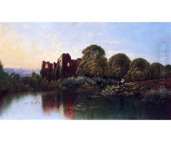 Landscape With Ruined Abbey Oil Painting by Edwin Henry Boddington