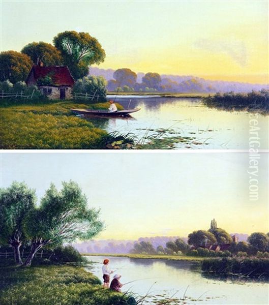 On The Thames (pair) Oil Painting by Edwin Henry Boddington