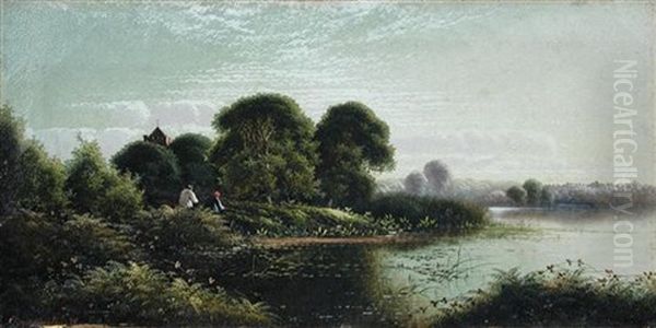 Clandon Lake, Near Guildford, Surrey Oil Painting by Edwin Henry Boddington