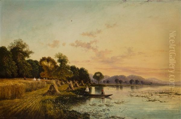 Harvesters Along A Lake Oil Painting by Edwin Henry Boddington