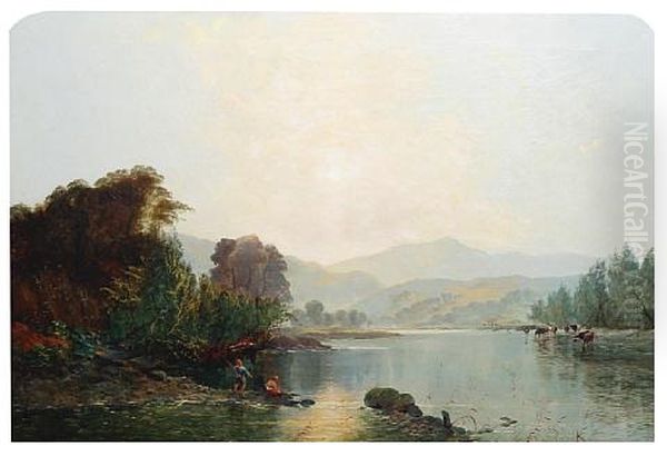 A Bright Morning On The River Usk Oil Painting by Edwin Henry Boddington