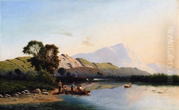 Highland Landscape With Fishermen Oil Painting by Edwin Henry Boddington