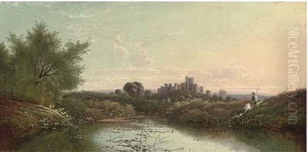 Anglers Along The Thames, With Windsor Castle Beyond Oil Painting by Edwin Henry Boddington