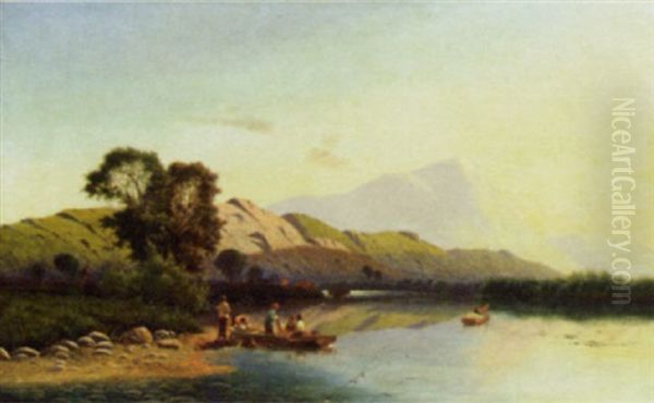 Highland Landscape With Fishermen Oil Painting by Edwin Henry Boddington