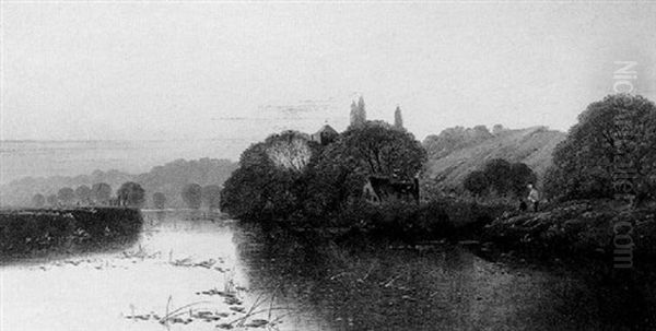 Fishing From The Bank Oil Painting by Edwin Henry Boddington