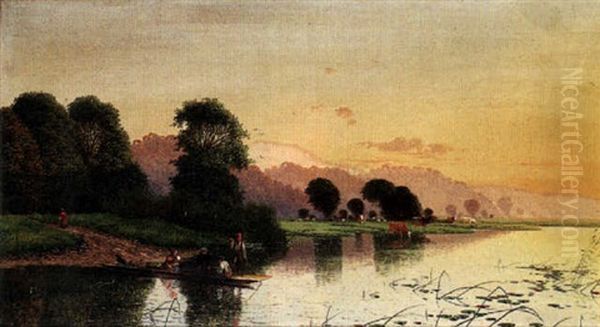 Punting Oil Painting by Edwin Henry Boddington