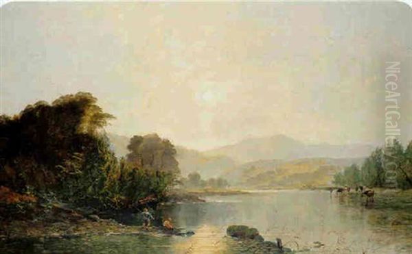 A Bright Morning On The River Usk Oil Painting by Edwin Henry Boddington