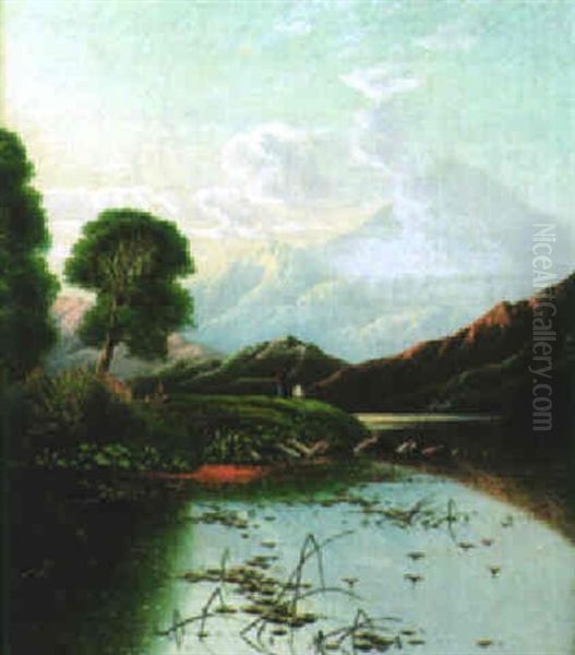 Fishing, Mountains Beyond Oil Painting by Edwin Henry Boddington