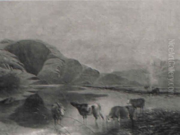 Cows Watering Oil Painting by Edwin Henry Boddington