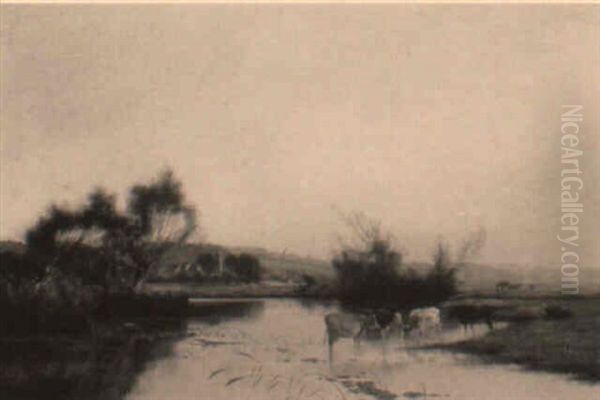 A Tranquil River Landscape Oil Painting by Edwin Henry Boddington