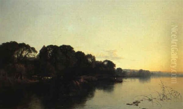 Evening On A River Oil Painting by Edwin Henry Boddington