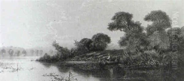 A Quiet Evening On The Thames Near Marlow [&] On   The Thames Near Pangbourne Oil Painting by Edwin Henry Boddington