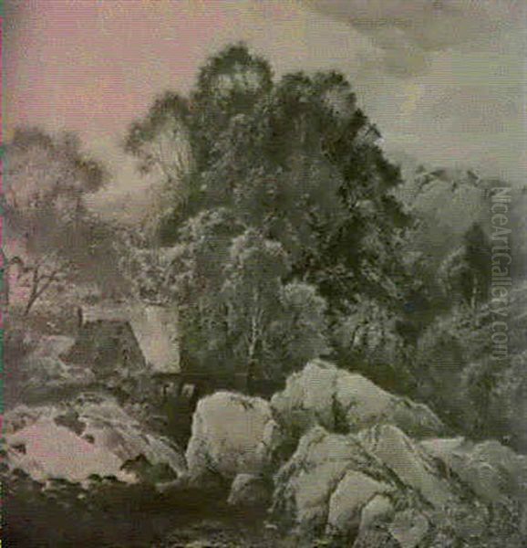 Figures By A Watermill Oil Painting by Edwin Henry Boddington