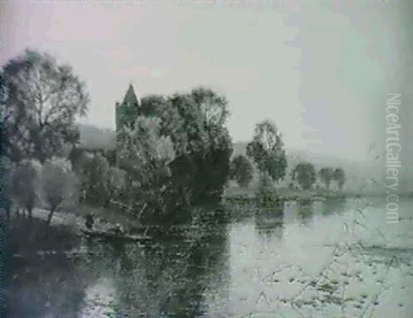 Bisham Church On The Thames Oil Painting by Edwin Henry Boddington