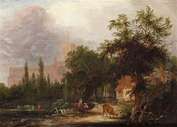 View Of Windsor Castle; View Of St. Alban's Cathedral Oil Painting by Henry John Boddington