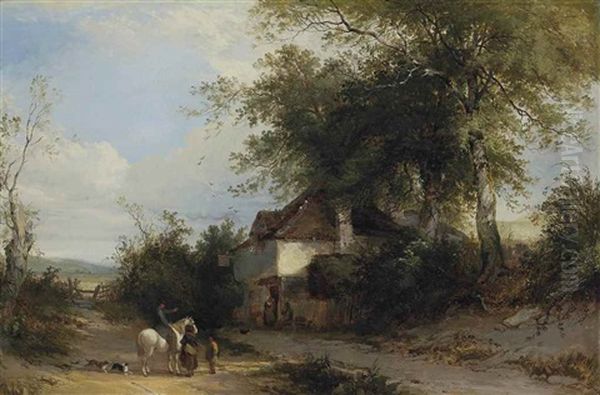 Travellers Outside A Country Inn Oil Painting by Henry John Boddington