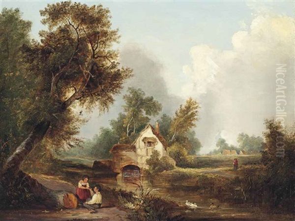 A Game By The River Oil Painting by Henry John Boddington