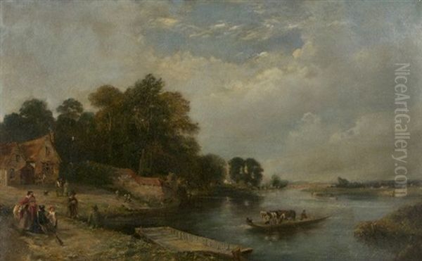 Landscape With River And Figures Oil Painting by Henry John Boddington