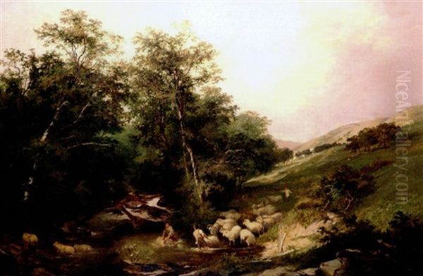 Pastoral Scene With Sheep And Shepherds Oil Painting by Henry John Boddington