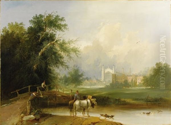 A View On The Left Bank Of The Thames, Showing Eton College Oil Painting by Henry John Boddington