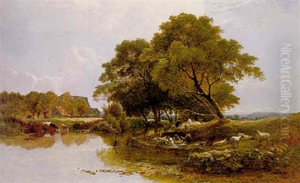 Sheep Washing Oil Painting by Henry John Boddington