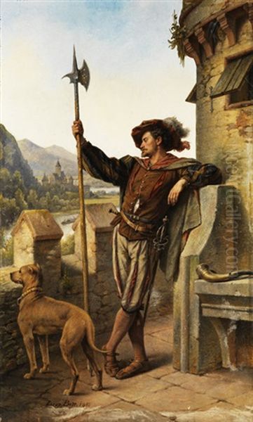 Der Wachter Auf Einer Burg Am Rhein Oil Painting by Leopold Bode