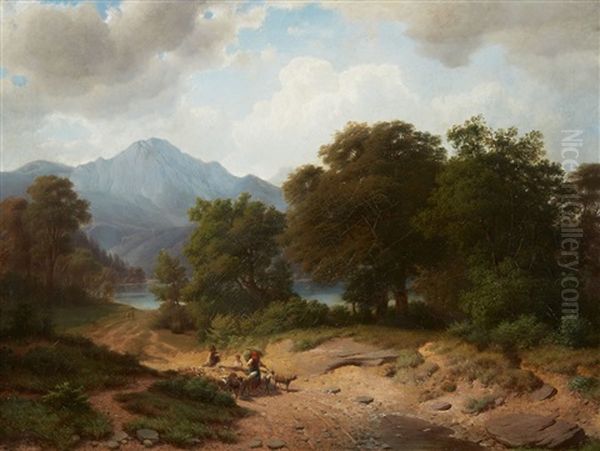 Mountainous Landscape With Shepherds Oil Painting by Wilhelm Bode