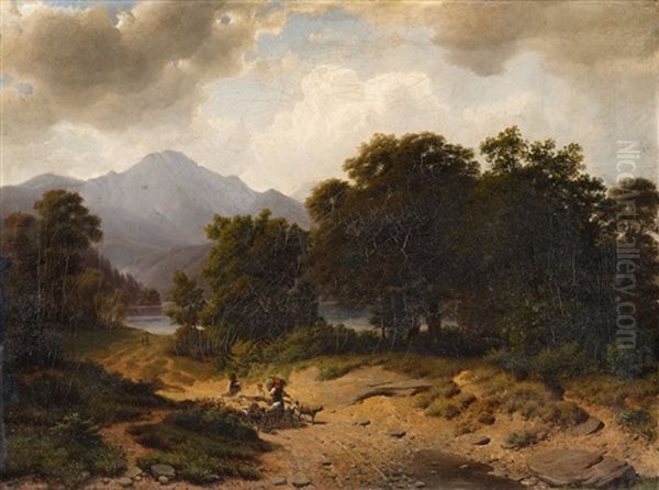 A Mountainous Landscape With Shepherds Oil Painting by Wilhelm Bode