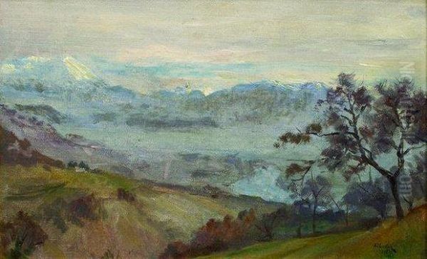 La Plaine De Grenoble Vue Prise De Narbonne Jour D'hiver Oil Painting by Andre Albertin