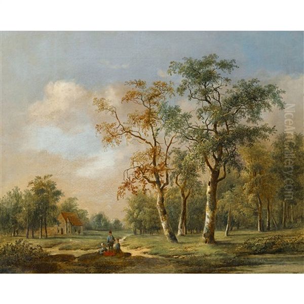 Landschaft Mit Birken, Haus Und Staffage Oil Painting by Willem Bodemann