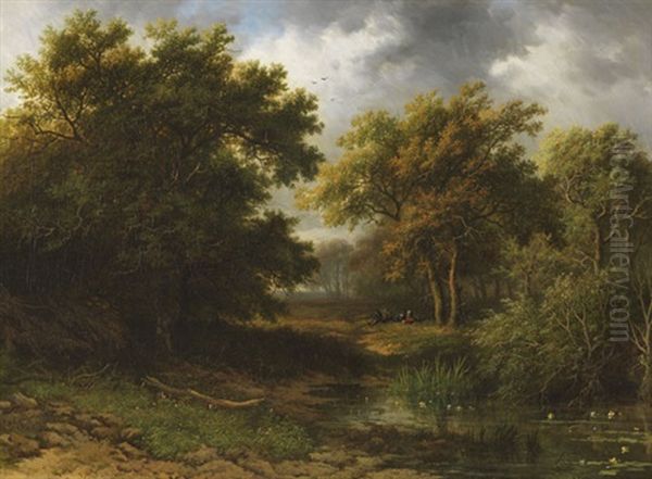 Waldlandschaft Mit Weiher Und Rastenden Oil Painting by Willem Bodemann